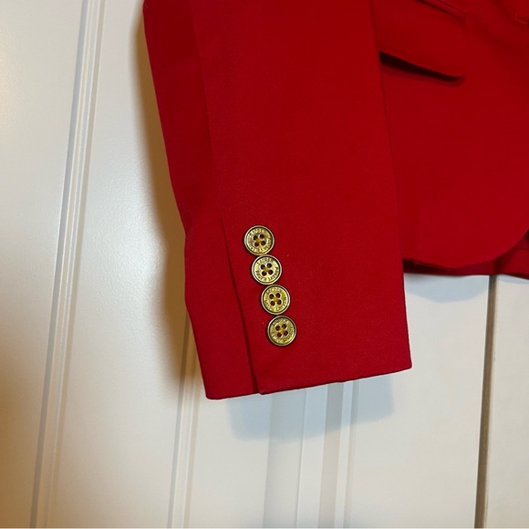 Ralph Lauren Red Blazer Size 8 Gold Buttons Holiday Christmas Cotton Preppy - Picture 4 of 9